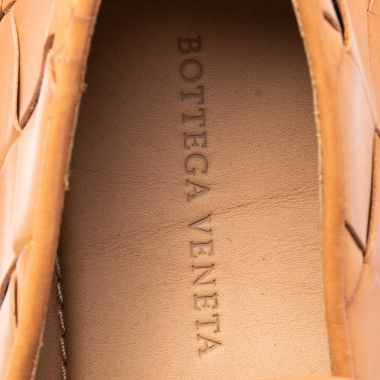 Pre Owned Bottega Veneta Tan  Intrecciato Leather Slip On Loafers Size 37
