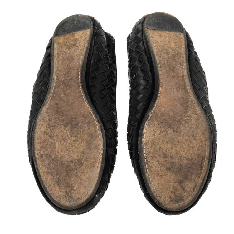 Pre Owned Bottega Veneta Black Intrecciato Leather Smoking Slippers Size 37.5