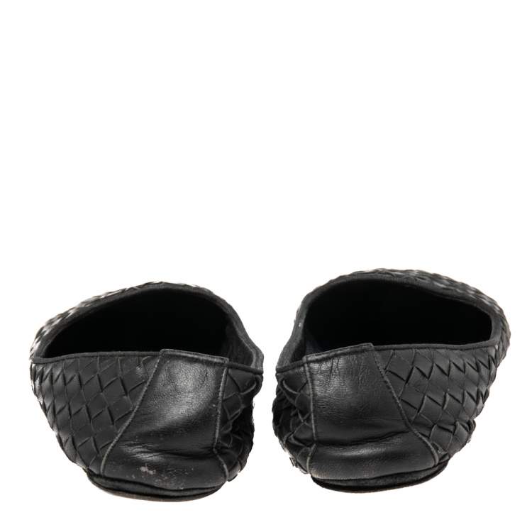 Pre Owned Bottega Veneta Black Intrecciato Leather Smoking Slippers Size 37.5
