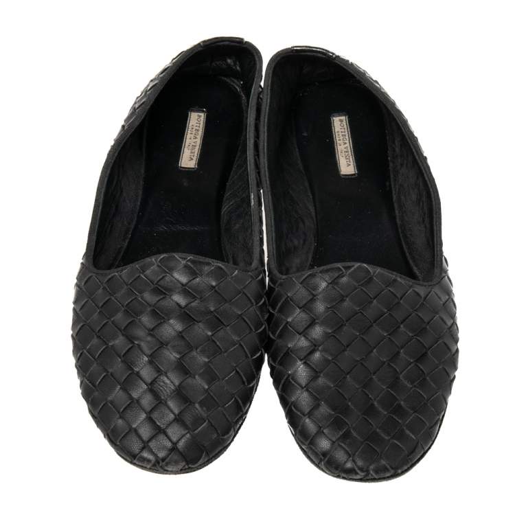 Pre Owned Bottega Veneta Black Intrecciato Leather Smoking Slippers Size 37.5