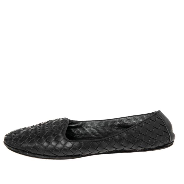 Pre Owned Bottega Veneta Black Intrecciato Leather Smoking Slippers Size 37.5