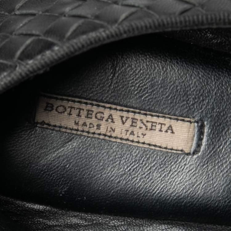 Pre Owned Bottega Veneta Black Intrecciato Leather Smoking Slippers Size 37.5