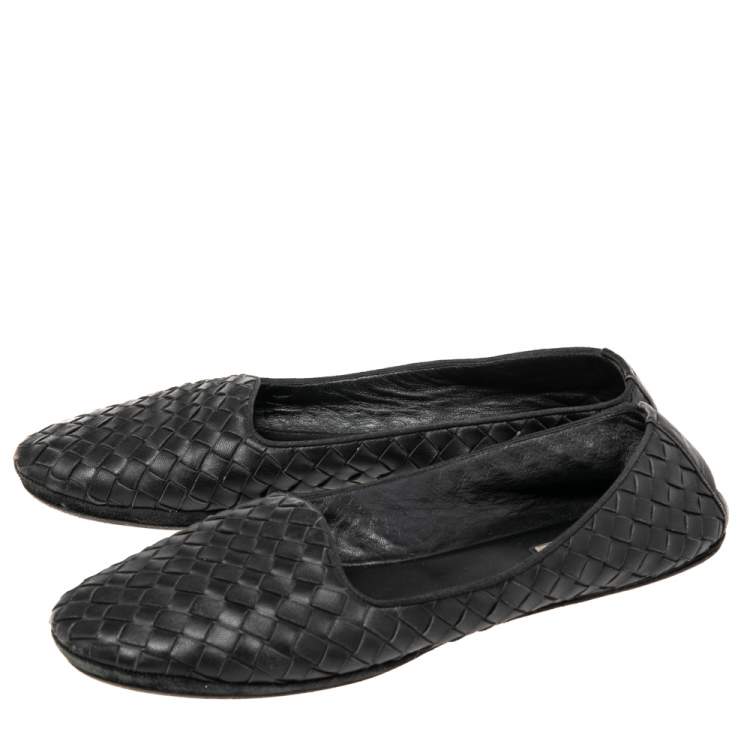 Pre Owned Bottega Veneta Black Intrecciato Leather Smoking Slippers Size 37.5
