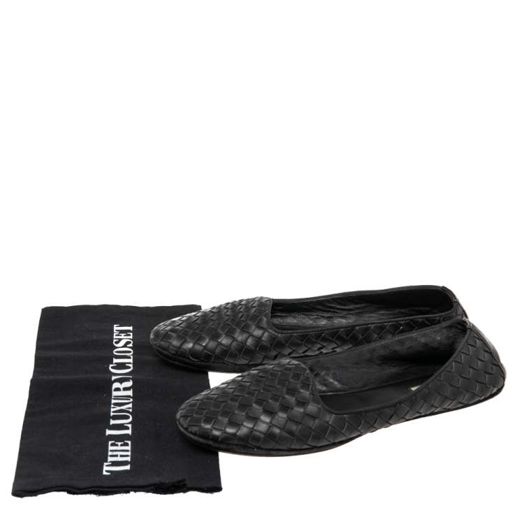 Pre Owned Bottega Veneta Black Intrecciato Leather Smoking Slippers Size 37.5