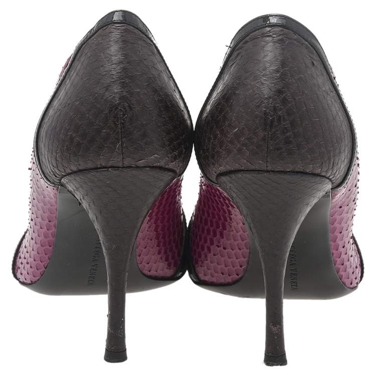 Pre Owned Bottega Veneta Multicolor Python And Patent Leather Peep Toe Pumps Size 38