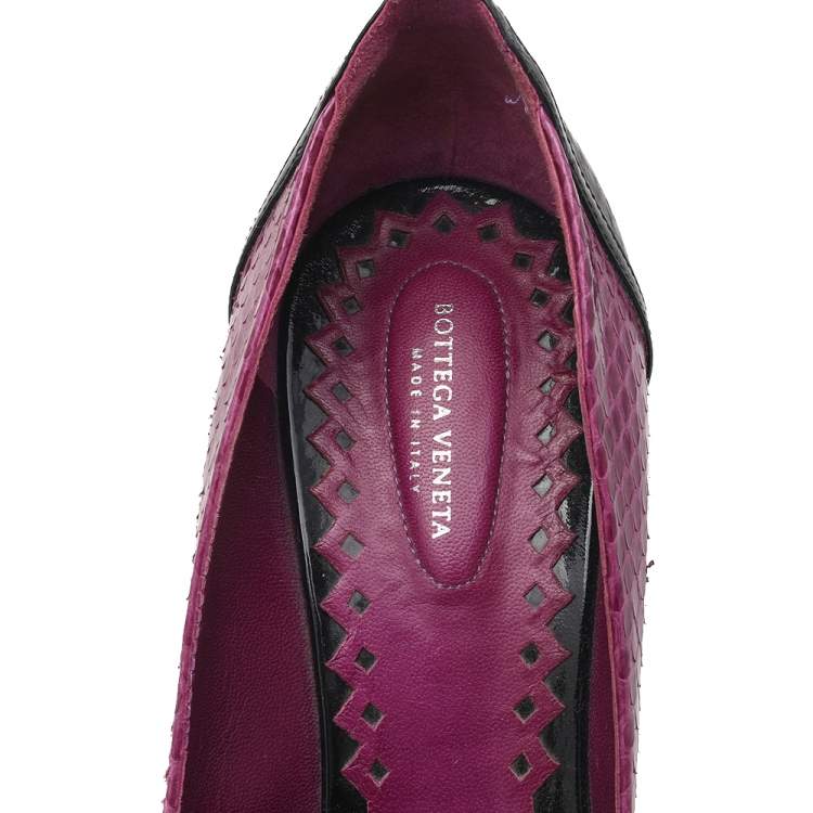 Pre Owned Bottega Veneta Multicolor Python And Patent Leather Peep Toe Pumps Size 38