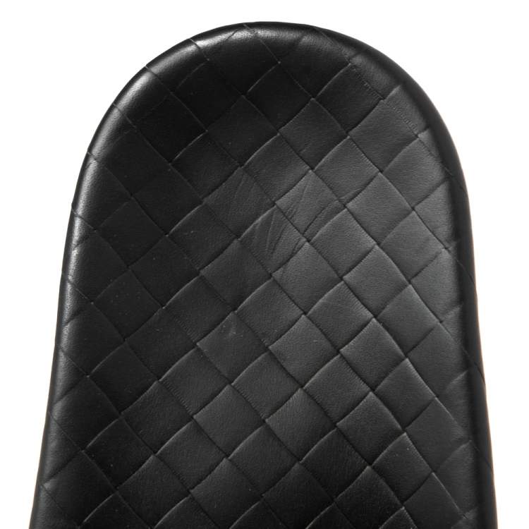 Pre Owned Bottega Veneta Black Snakeskin Intrecciato Leather Studded Slides Size 37
