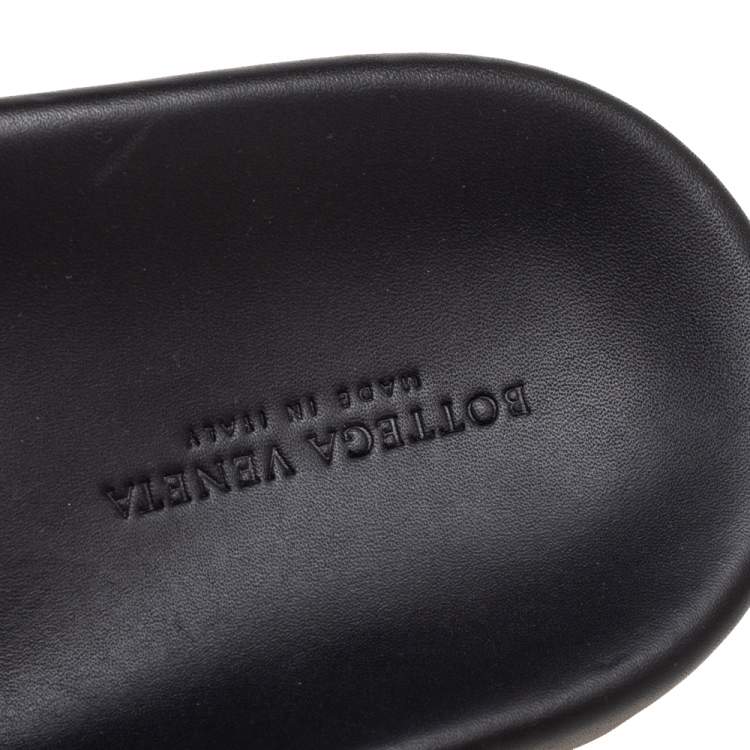 Pre Owned Bottega Veneta Black Intrecciato Leather Flat Slides Size 37
