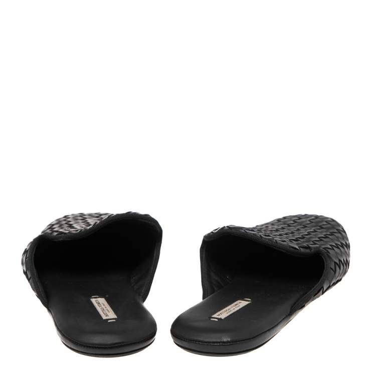 Pre Owned Bottega Veneta Black  Intrecciato Leather  Mules Size 36