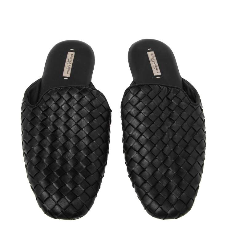 Pre Owned Bottega Veneta Black  Intrecciato Leather  Mules Size 36