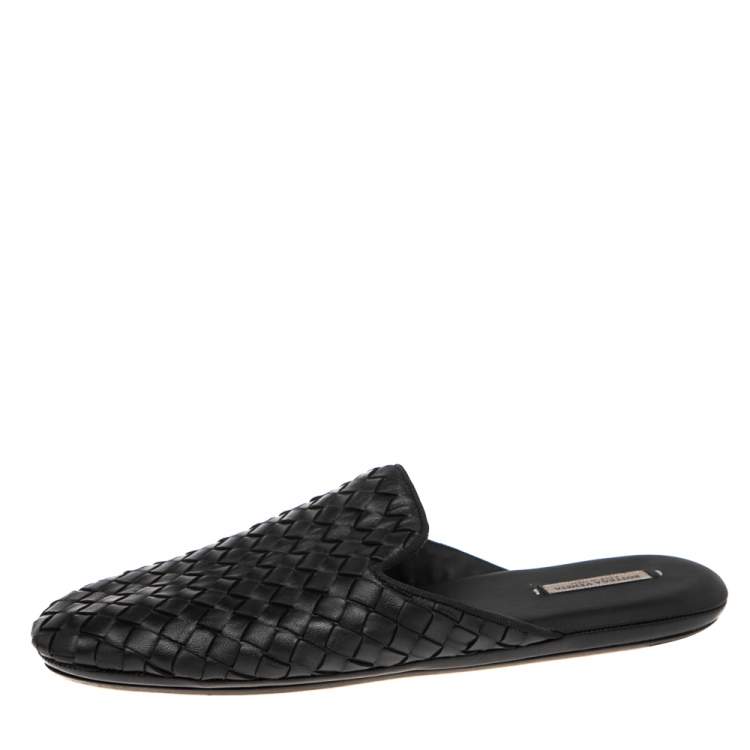 Pre Owned Bottega Veneta Black  Intrecciato Leather  Mules Size 36