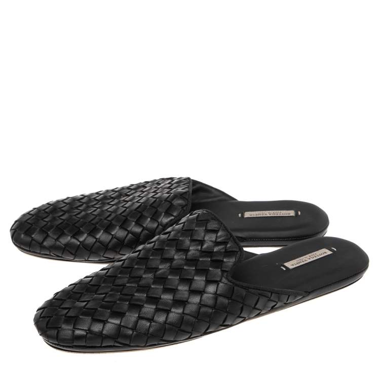 Pre Owned Bottega Veneta Black  Intrecciato Leather  Mules Size 36