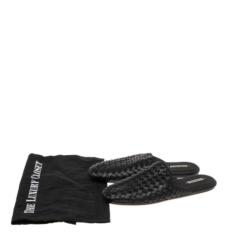 Pre Owned Bottega Veneta Black  Intrecciato Leather  Mules Size 36