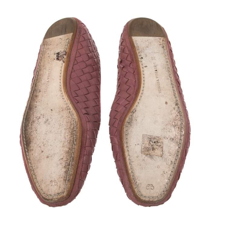 Pre Owned Bottega Veneta Pink  Intrecciato Leather Pointed Toe Ballet Flats Size 36