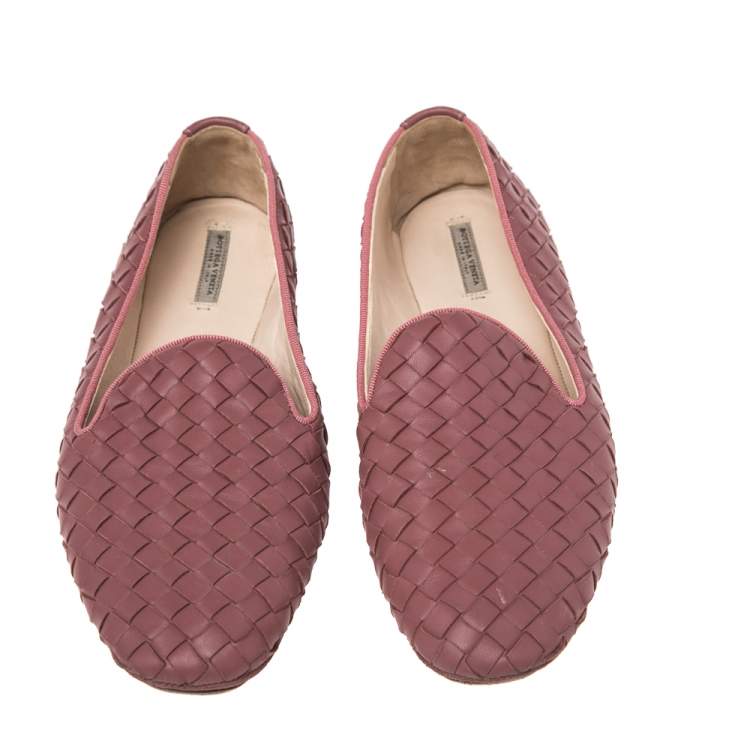 Pre Owned Bottega Veneta Pink  Intrecciato Leather Pointed Toe Ballet Flats Size 36