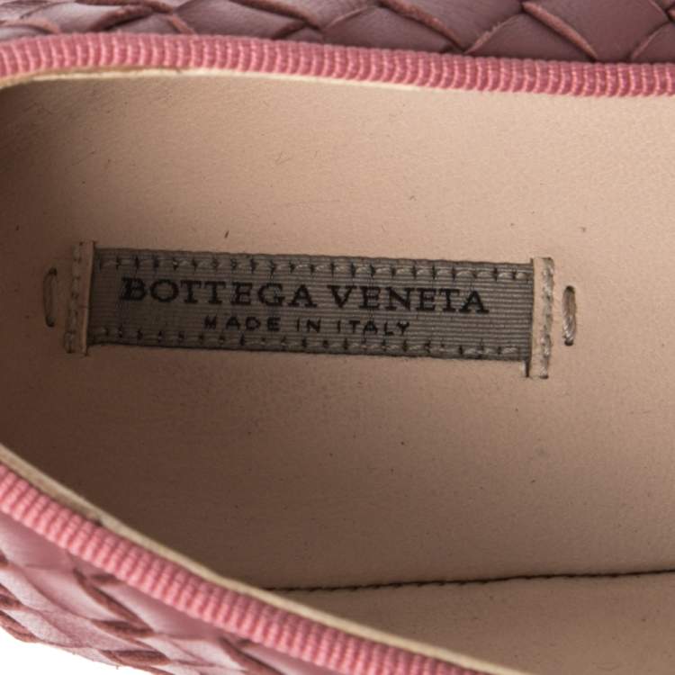 Pre Owned Bottega Veneta Pink  Intrecciato Leather Pointed Toe Ballet Flats Size 36
