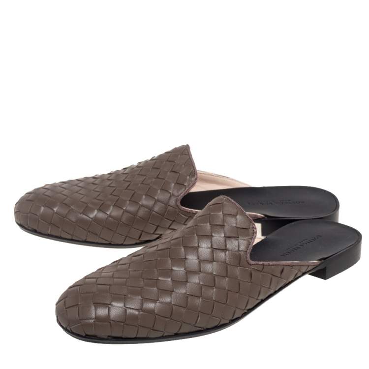 Pre Owned Bottega Veneta Brown Intrecciato Leather  Mules Size 36