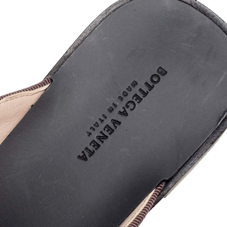Pre Owned Bottega Veneta Brown Intrecciato Leather  Mules Size 36