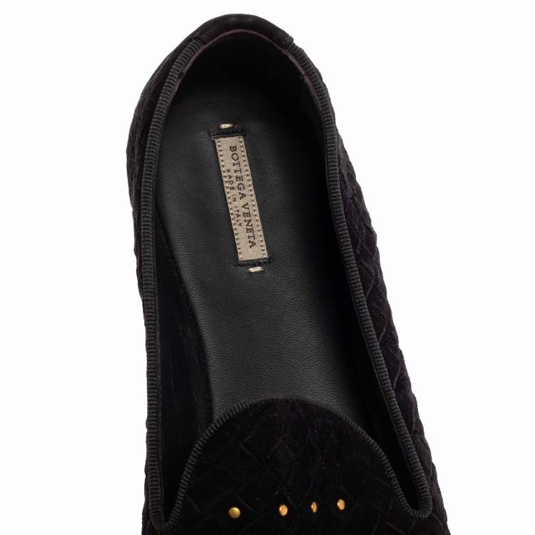 Pre Owned Bottega Veneta Black Interecciato Suede Studded Smoking Slippers Size 36