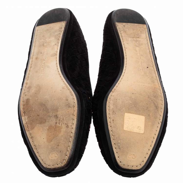 Pre Owned Bottega Veneta Black Interecciato Suede Studded Smoking Slippers Size 36