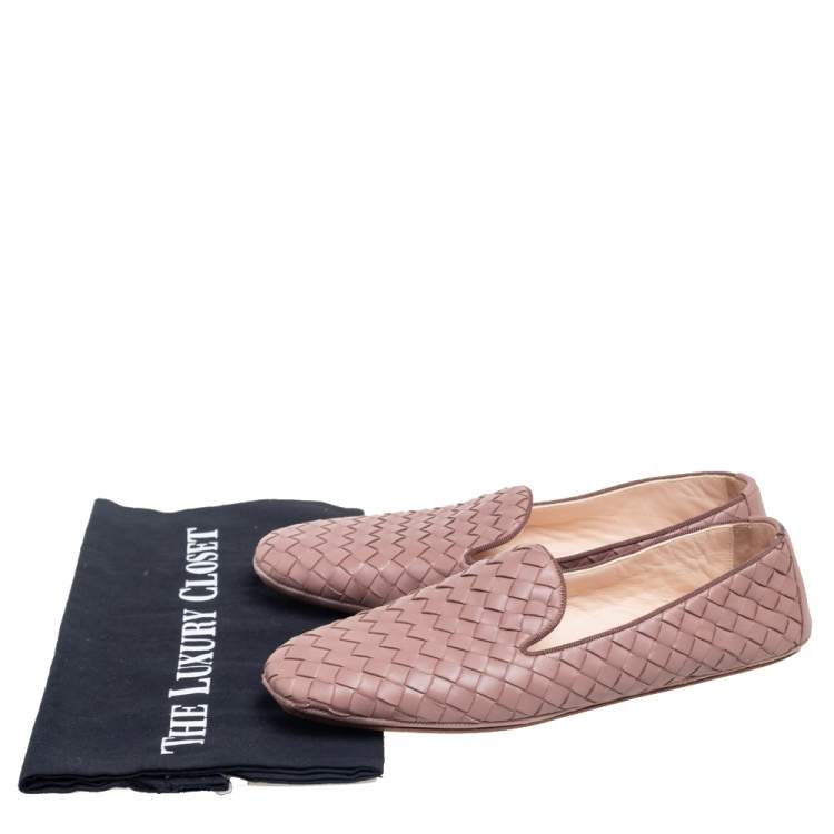 Pre Owned Bottega Veneta Beige Intrecciato Leather Loafers Size 36