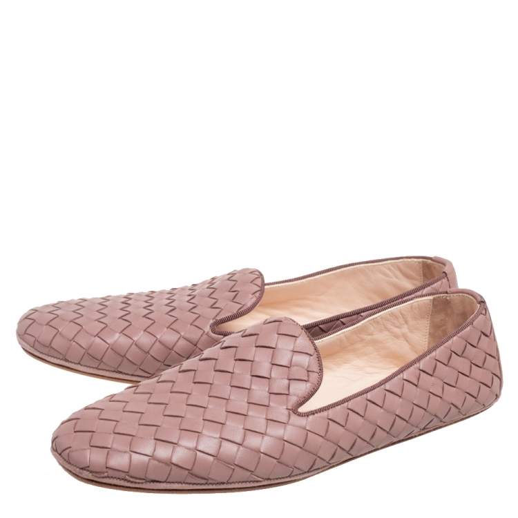Pre Owned Bottega Veneta Beige Intrecciato Leather Loafers Size 36