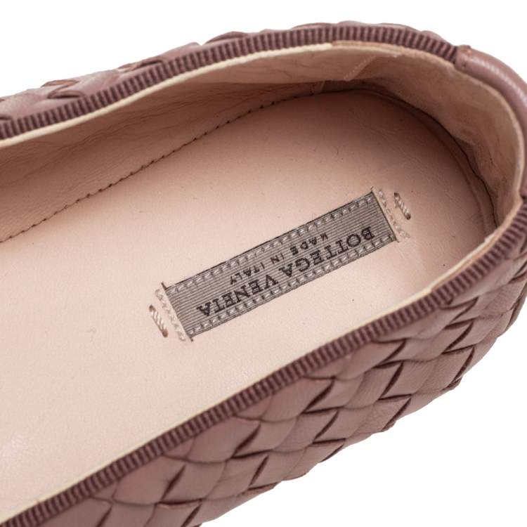 Pre Owned Bottega Veneta Beige Intrecciato Leather Loafers Size 36