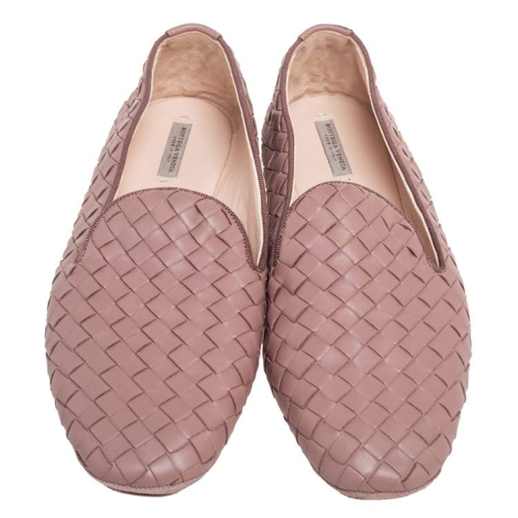 Pre Owned Bottega Veneta Beige Intrecciato Leather Loafers Size 36