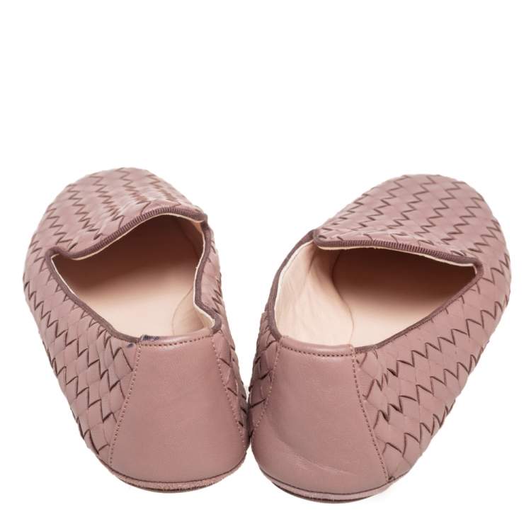 Pre Owned Bottega Veneta Beige Intrecciato Leather Loafers Size 36