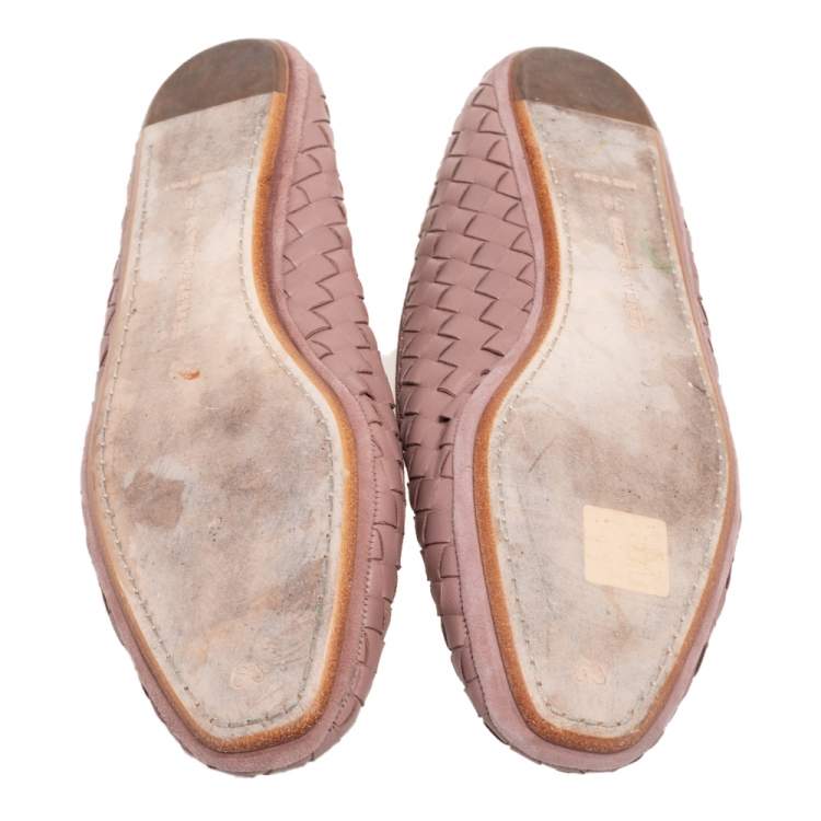 Pre Owned Bottega Veneta Beige Intrecciato Leather Loafers Size 36