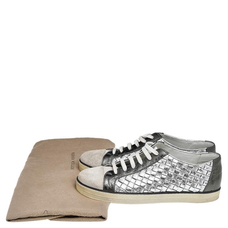 Pre Owned Bottega Veneta Tricolor Suede And Intrecciato Leather Low Top Sneakers Size 37.5