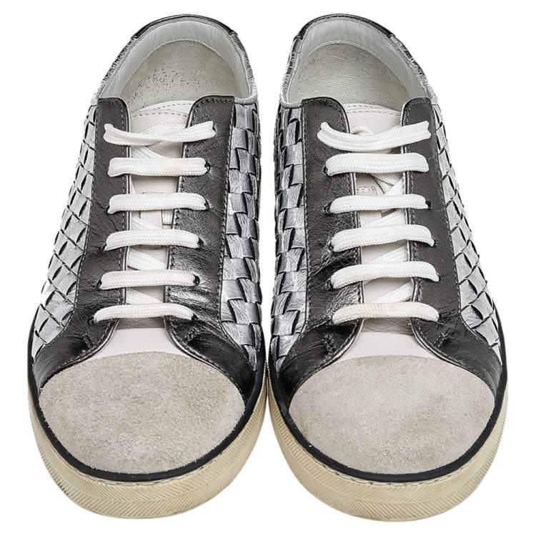 Pre Owned Bottega Veneta Tricolor Suede And Intrecciato Leather Low Top Sneakers Size 37.5