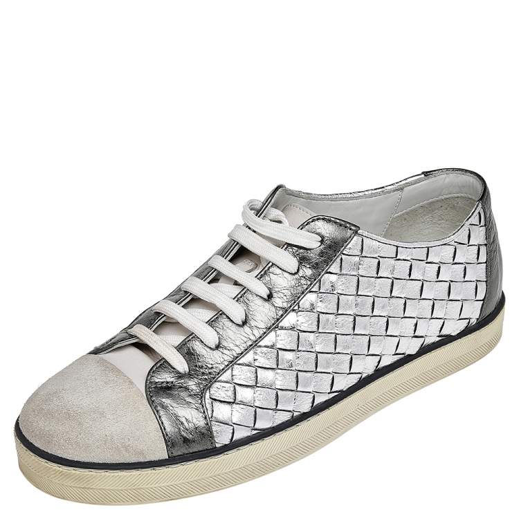 Pre Owned Bottega Veneta Tricolor Suede And Intrecciato Leather Low Top Sneakers Size 37.5