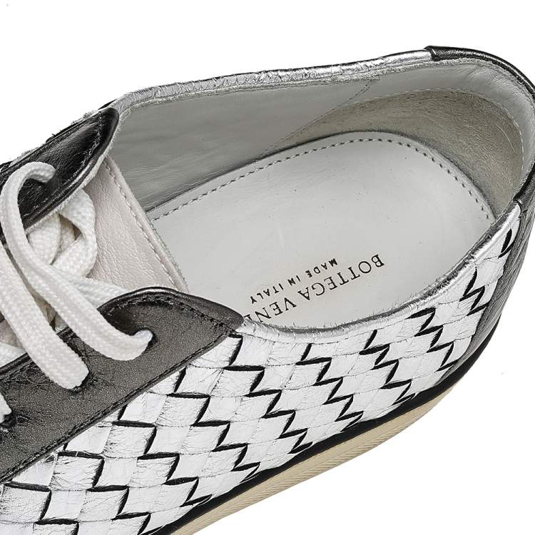 Pre Owned Bottega Veneta Tricolor Suede And Intrecciato Leather Low Top Sneakers Size 37.5