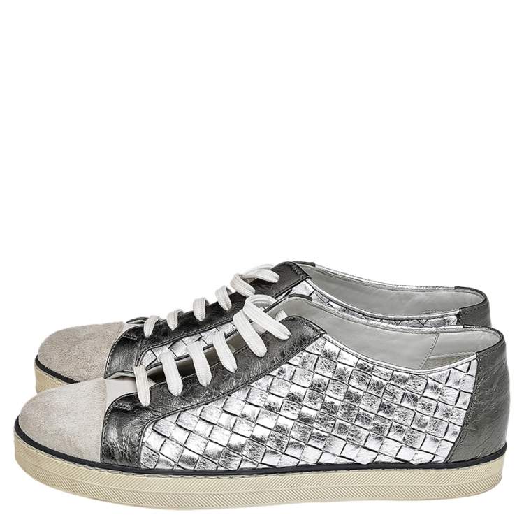 Pre Owned Bottega Veneta Tricolor Suede And Intrecciato Leather Low Top Sneakers Size 37.5