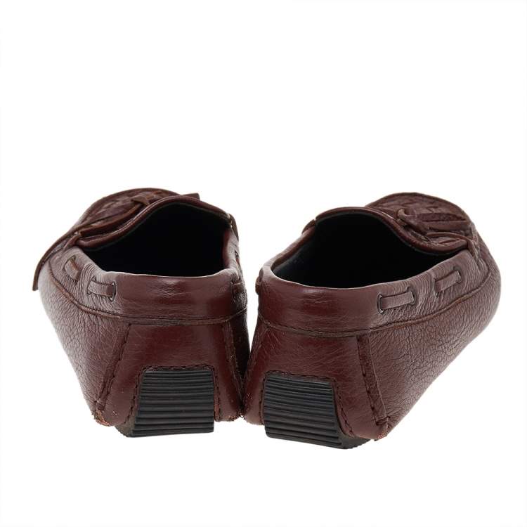 Pre Owned Bottega Veneta Brown Intrecciato Leather Bow Slip on Loafers Size 37.5