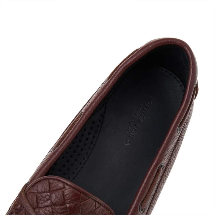 Pre Owned Bottega Veneta Brown Intrecciato Leather Bow Slip on Loafers Size 37.5