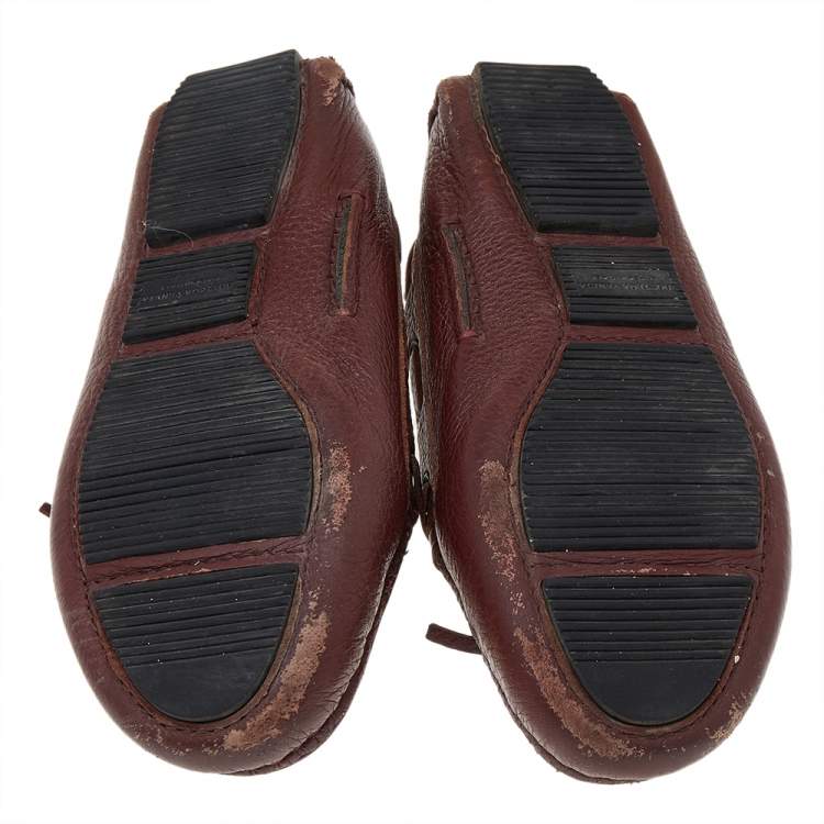 Pre Owned Bottega Veneta Brown Intrecciato Leather Bow Slip on Loafers Size 37.5