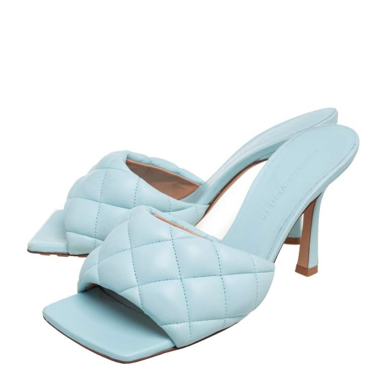 Pre Owned Bottega Veneta Slight Turquoise Intrecciato Leather Lido Sandals Size 35
