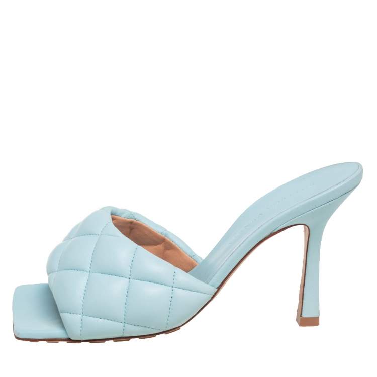 Pre Owned Bottega Veneta Slight Turquoise Intrecciato Leather Lido Sandals Size 35