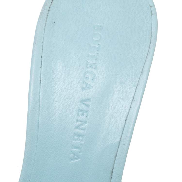 Pre Owned Bottega Veneta Slight Turquoise Intrecciato Leather Lido Sandals Size 35