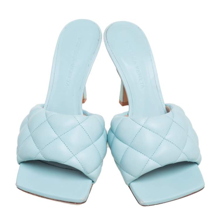 Pre Owned Bottega Veneta Slight Turquoise Intrecciato Leather Lido Sandals Size 35
