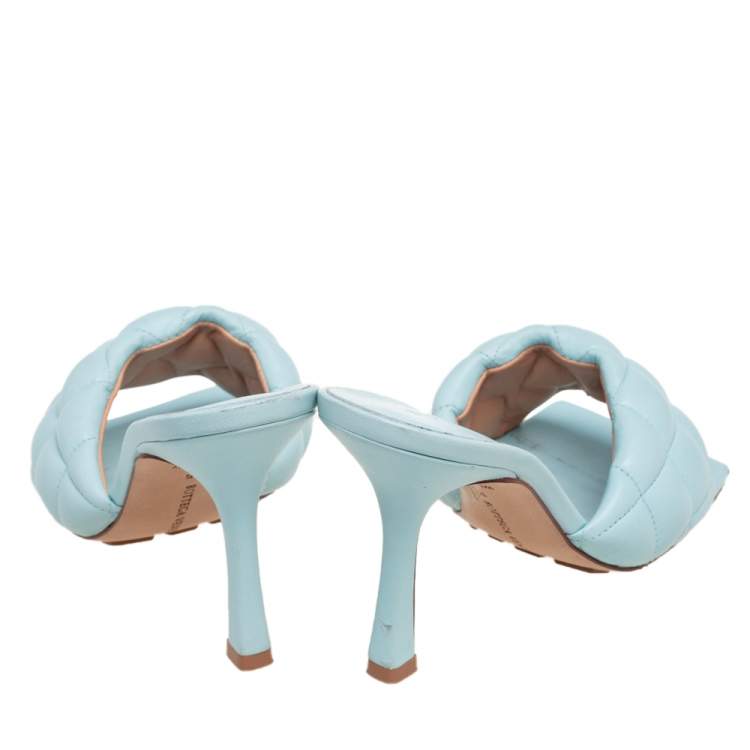 Pre Owned Bottega Veneta Slight Turquoise Intrecciato Leather Lido Sandals Size 35