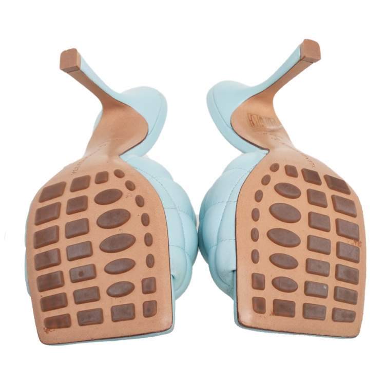 Pre Owned Bottega Veneta Slight Turquoise Intrecciato Leather Lido Sandals Size 35