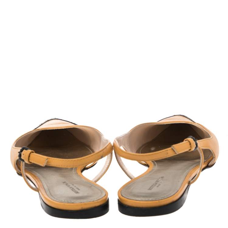 Pre Owned Bottega Veneta Yellow/Black Leather Slingback Sandals Size 39