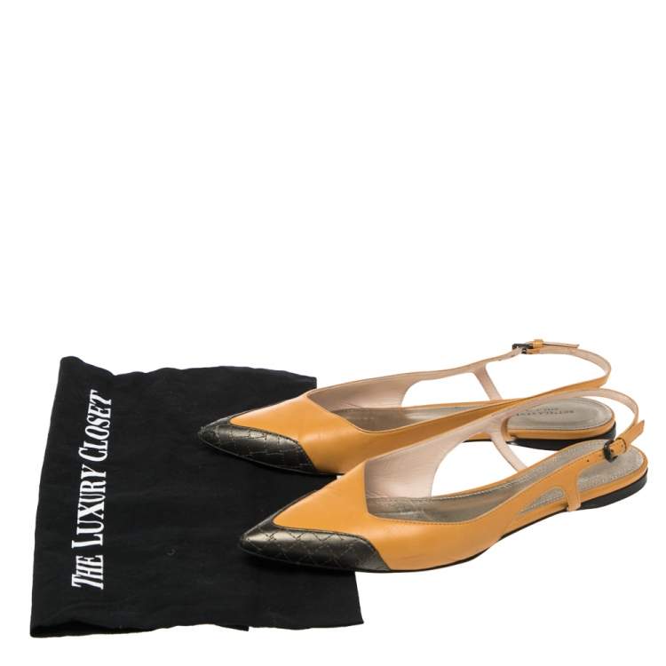 Pre Owned Bottega Veneta Yellow/Black Leather Slingback Sandals Size 39