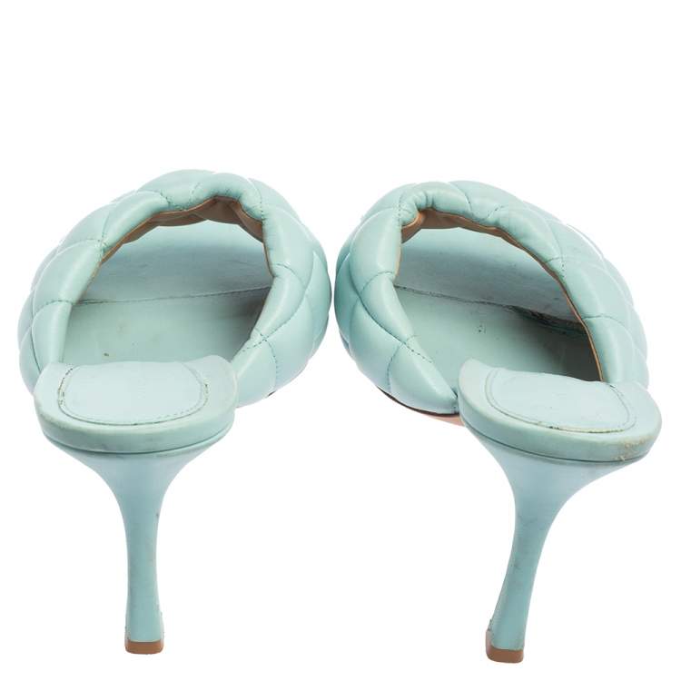 Pre Owned Bottega Veneta Light Blue Intrecciato Leather Lido Slide Sandals Size 41