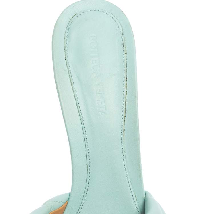 Pre Owned Bottega Veneta Light Blue Intrecciato Leather Lido Slide Sandals Size 41