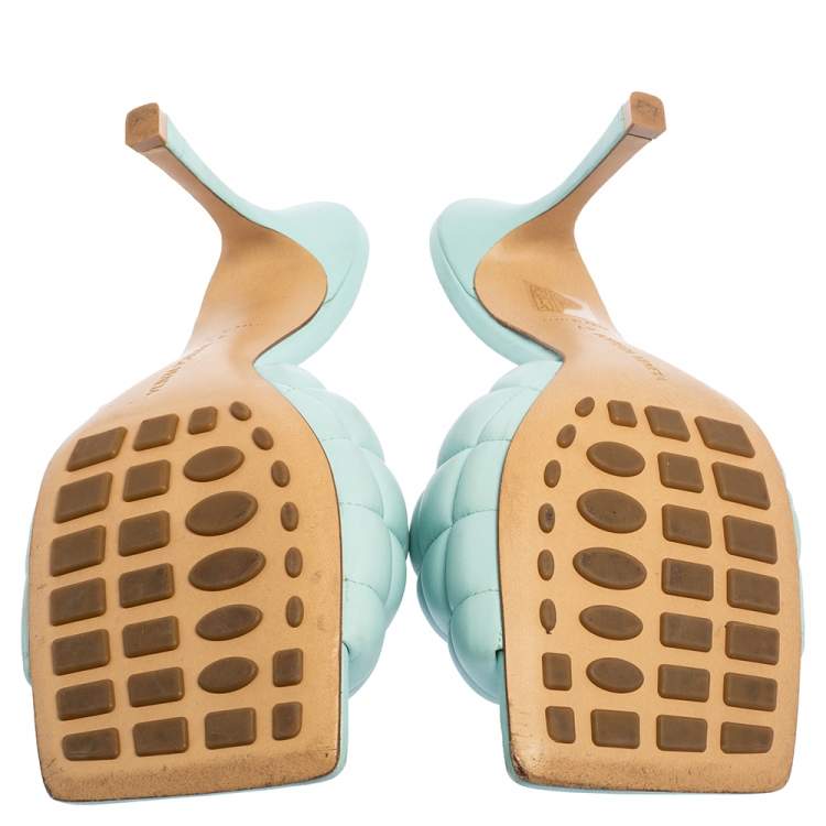 Pre Owned Bottega Veneta Light Blue Intrecciato Leather Lido Slide Sandals Size 41