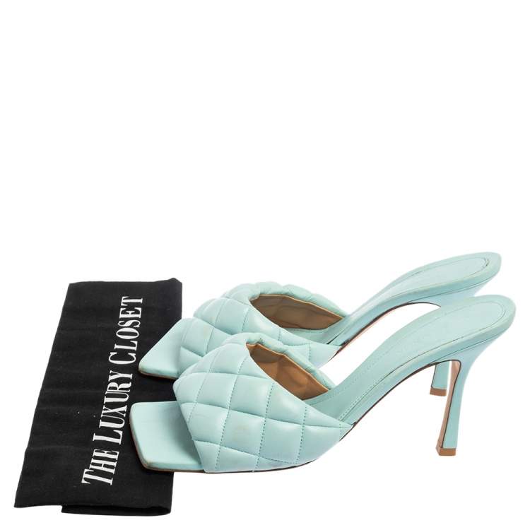 Pre Owned Bottega Veneta Light Blue Intrecciato Leather Lido Slide Sandals Size 41
